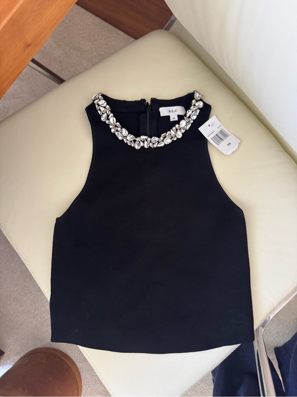 A.L.C. Black Jeweled Halter Crop Top